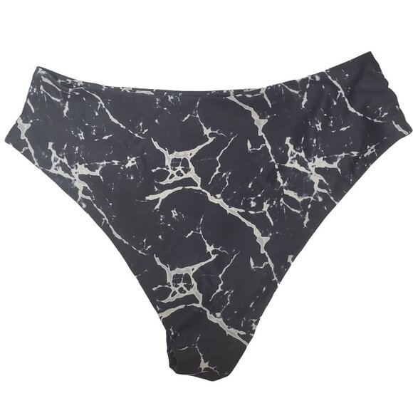 Unbranded Women's Black White Marbled High Waisted High Cut Leg Bikini Bottom XL - Picture 3 of 3